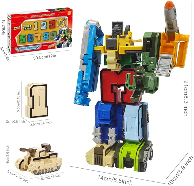 Number Transforming Toys, Number Alpha Bot Military Transforming Robet Toys for Tollders Montessori Teaching, School Classroom STEM Number Learnnig Toys for Boys 3 4 5 Years Old