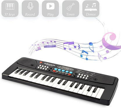LeeQee Black 37 Keys Kids Piano Keyboard, Portable Electric Musical Instruments Piano with Microphone, Learning Educational Gifts Toys for Age 3 4 5 6 7 8 9 Years Old Boys Girls Toddlers