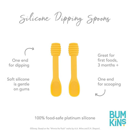 Bumkins Disney Baby Utensil Set, Silicone Trainer Spoons for Dipping, Soft Tip, Self-Feeding, Chew, Baby Led Weaning, First Year Training Supplies, Essentials in Eating, 4 Mos, 2-pk Winnie The Pooh