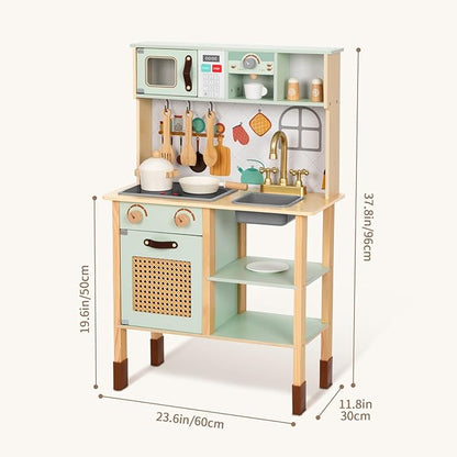 Play Kitchen, Kids Play Kitchen with Real Light & Sounds, Toy Kitchen for Toddlers with Cookware Accessories, Play Kitchen Sets for Kids Ages 4-8, Gift for Boys and Girls.