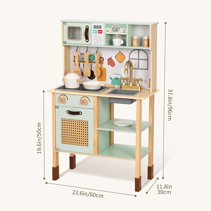 Play Kitchen, Kids Play Kitchen with Real Light & Sounds, Toy Kitchen for Toddlers with Cookware Accessories, Play Kitchen Sets for Kids Ages 4-8, Gift for Boys and Girls.