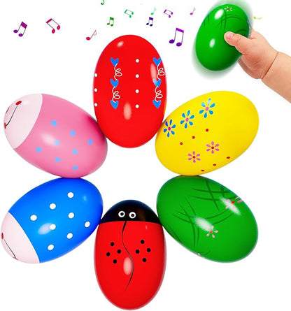 6 Pack Easter Basket Stuffers, Eco-Friendly Woode Percussion Musical Shaker, Toddlers Stocking Stuffers 1-3 Year Old, Montessori Toys for Kids Boys Girls Easter Party