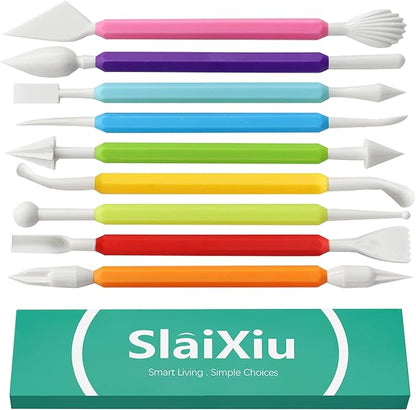 slaixiu 9 Pcs Clay Sculpting & Carving Tools Kit, Double Head Pottery & Ceramic Modeling Set for Air Dry Clay, Lippan Art Material for Kids & Adults DIY Crafts