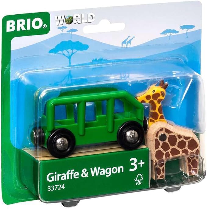 BRIO World - 33724 Giraffe and Wagon Set | Imaginative Play Toy Train Accessory for Kids | FSC-Certified Wood | Engineered for Toddlers 3 and Up, Green