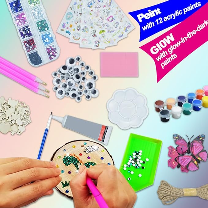 Quimoy Christmas Crafts for Adults, 24 Pcs DIY Christmas Ornaments Kits, Arts and Crafts Kits for Kids Adults, Wooden Painting Crafts, Christmas Wood Ornaments for Crafts