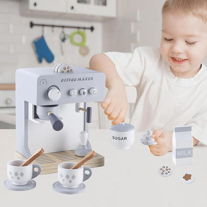 Kids Coffee Maker Toy Espresso Machine Playset, Pretend Play Food Sets for Kids Kitchen, Toddler Play Kitchen Accessories Gift for Girls and Boys