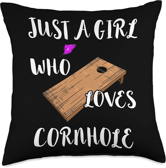 Just A Girl Who Loves Cornhole Board Game Tossing Bag Team Throw Pillow, 18x18, Multicolor