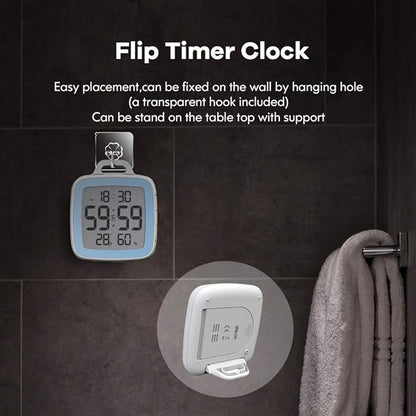 BALDR Digital Bathroom Clock with Timer - Waterproof Shower Clock with Time and Temperature - Waterproof Shower Timer for Kids and Adults - Bathroom Timer, Digital Shower Clocks for Bathroom (Blue)