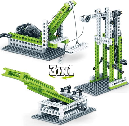 STEM Mechanics Gears Construction Kit 13 Models in 1, Motion Essential Set, Ferris Wheel/Merry-go-Round/Seesaw/Crane/Windmill Engineering Science Education Building Kit