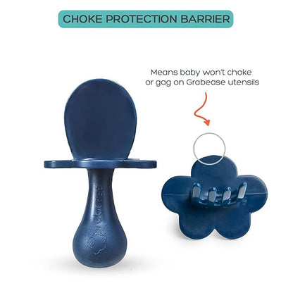 Grabease Baby Led Weaning Supplies - BPA-Free & Phthalate-Free Baby Spoons for Self Feeding - Toddler Fork & Spoon Set, Navy - Toddler Feeding Supplies - Training Forks for 1 Year Old