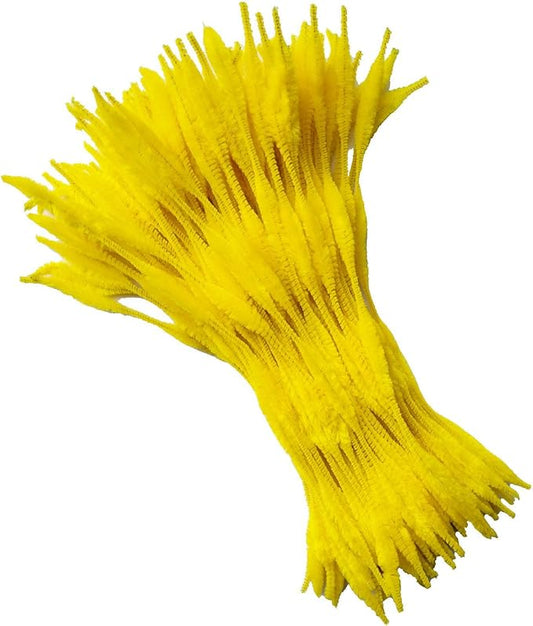Carykon Pack of 100 Pipe Cleaners Fuzzy Bumpy Chenille Stems for Creative Handmade DIY Art Craft (Yellow)