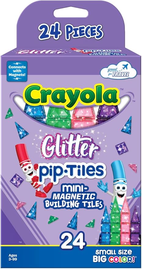 CreateOn Crayola Mini Magnetic PIP-Tiles, Building Set for Kids, Magnetic Building Easter Toys for Kids, STEM Travel Toys for Boys and Girls Ages 3+, 24-Piece Set (Glitter)