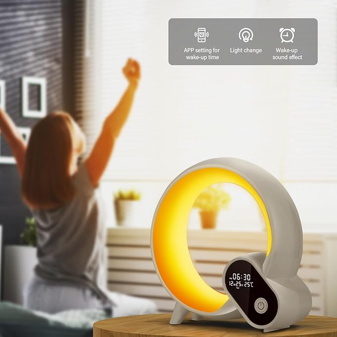 Sunrise Alarm Clock Wake Up Light - Smart Lights Sound Machine with Sunrise Simulation, App Control, Bluetooth Speaker, Music Sleep Atmosphere Lamp for Kids, Heavy Sleepers