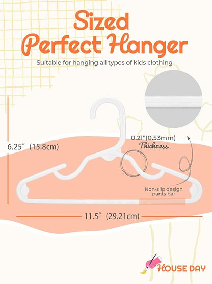 HOUSE DAY Kids Plastic Hangers for Closet, Childrens Hangers for Clothes & Baby Hangers, Toddler, and Child Clothes - Clothing, Pants, Coats, and More - Ideal for Everyday Use (White, 120 Pack)