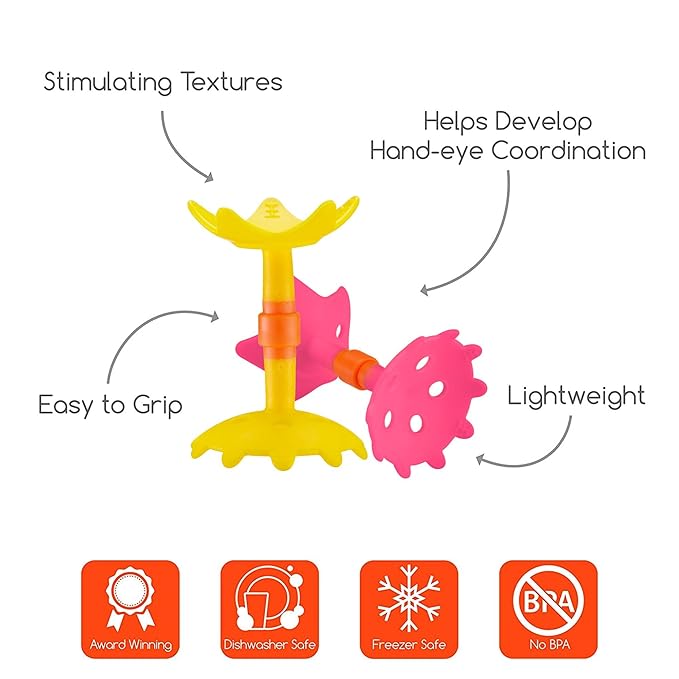 Innobaby Original Teethin Smart EZ Grip Star Teether and Sensory Toy for Babies and Toddlers. BPA Free Teether Pink