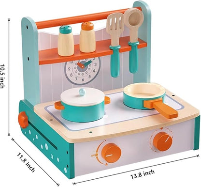 Dailyfunn Wooden Foldable &Portable Toy Stove Pretrend Kitchen PlaySet with Cooking Accessories