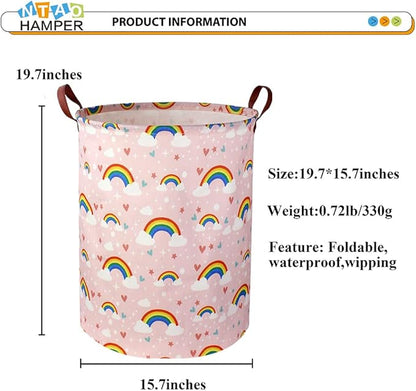 NTAOHAMPER Pink Rainbow Laundry Hamper,Baby Nursery Hamper,Kids Toy Storage Basket for Girls Bedroom,Gift Basket,Room Decor(Rainbow)