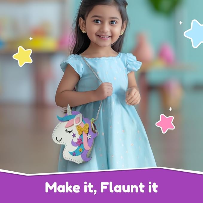 Bloomingo Art & Craft Kit - Unicorn Sling Bag: Fun Mess Free Arts & Craft Kit for Kids; Design Your Own Magical DIY Craft Bag; Birthday Gift for Girls & Boys of Multicolor