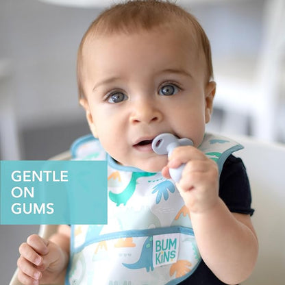 Bumkins Baby Utensils Set, Chewtensils Silicone Spoons for Dipping, Self-Feeding, Baby Led Weaning, Trainer Learning, First Stage Eating, Soft Practice Fork and Spoon, Babies 6 Months, Gray