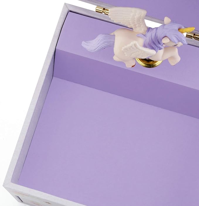 RR ROUND RICH DESIGN Kids Musical Jewelry Box for Girls with Drawer and Jewelry Set with Brave Unicorn - Beautiful Dream Tune Purple