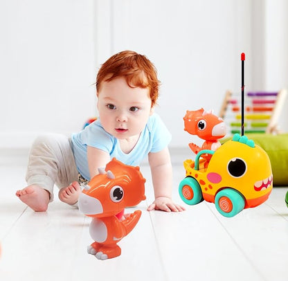 Dinosaur Remote Control Car for Toddler, Cartoon RC Cars with Music & Sound, Kids Toys Age 2 3 4 5, Boys & Girls Christmas Birthday Gift, Dino Car Toys for Boys 3-5 Years Old