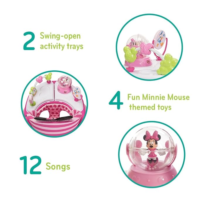 Disney Baby Minnie Mouse Baby Walkers and Activity Center, Pink Glitter Music and Lights Walker