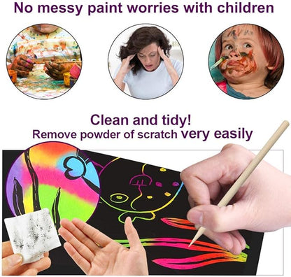 pigipigi Scratch Paper Art for Kids - 60 Pcs Magic Rainbow Scratch Paper Off Set Scratch Crafts Arts Supplies Kits Pads Sheets Boards for Party Games Halloween Christmas Birthday Gift