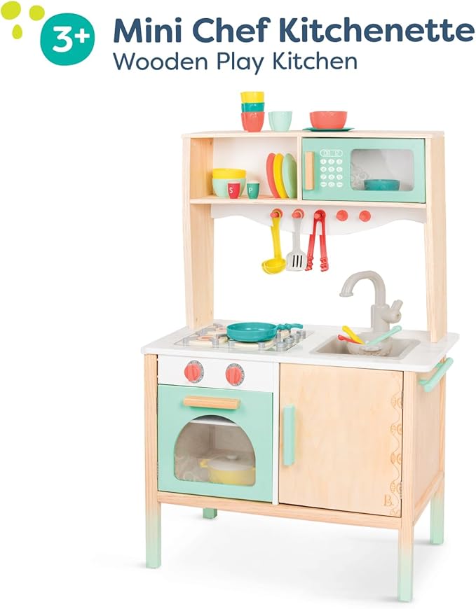 B. toys- Mini Chef Kitchenette- Pretend Play Wooden Play Kitchen – Kitchen for Kids – Kitchen Play Set & Accessories – (20+ Pcs)- 3 Years +