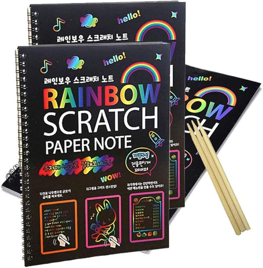 Scratch Art Notebooks 3 Pack 10.2 x 7.5 inches Rainbow Magic Scratch Off Paper Set Drawing Arts Crafts Black Scratch Books for Kids' Birthday Gifts Party Favors Christmas Presents (PRB330)