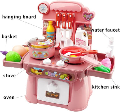 Kitchen Toys Imitated Chef Light Music Pretend Cooking Food Set,Children Girl Toy Gift Toy Kitchen Sink with Running Water and Electronic Induction Stove (red Kitchen Set) (Blue Kitchen Set)