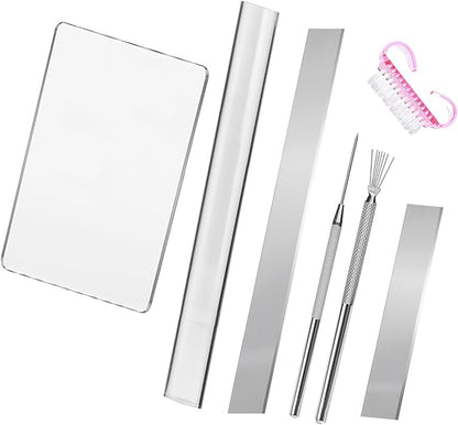 Basic Polymer Clay Tools, Acrylic Clay Roller Pin, Protect Fingers Polymer Clay Cutting Tools, Clear Rectangle Sheet Press Board Wire Texture Set Needle Detail Modelling Supplies -Starter Kit