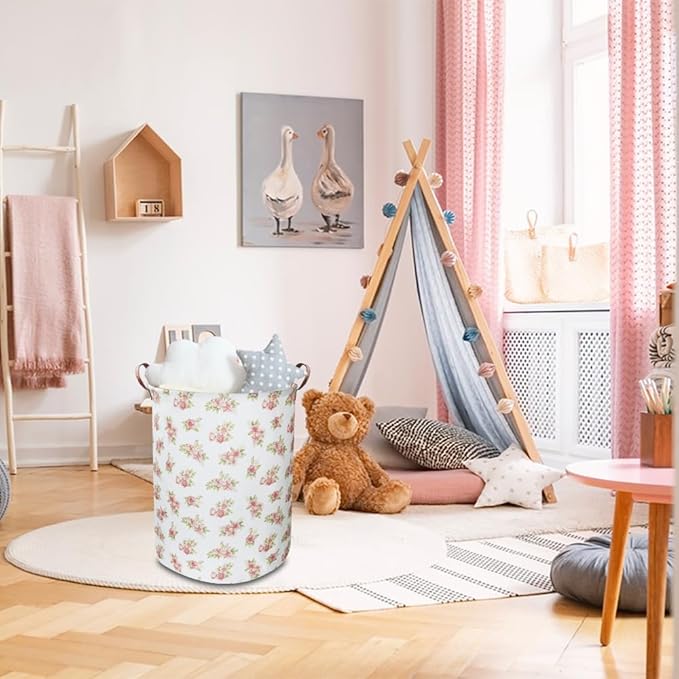 NTAOHAMPER Pink Flower Laundry Hamper, laundry Basket, Nursery Hamper,Waterproof Storage Bin for Bedroom,Clothes Organizer Basket, Room Decor(Pink Flower)