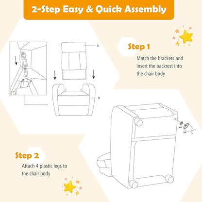 Costzon Kids Recliner, Adjustable PU Leather Lounge Chair w/Side Pockets, Footrest, Headrest for Kids Room & Play Room, Easy to Clean, Padded Recliner Sofa for Children Boys Girls Aged 3-12 (Beige)