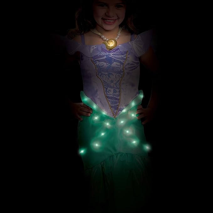 Ariel Costume for Girls, Official Disney The Little Mermaid Light and Sound Prestige Halloween Costume, Size (5-6)