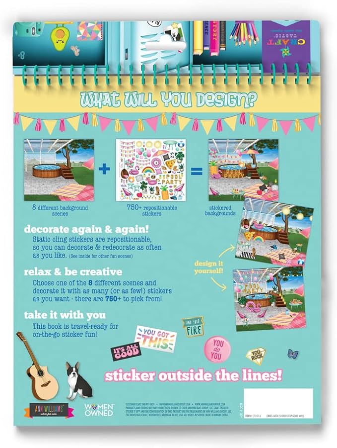 Craft-tastic Sticker It Up! – Reusable Sticker Book for Kids – 750+ Repositionable Stickers Create Designs on 8 Scene Pages for Hours of Mess-Free, Screen-Free Fun