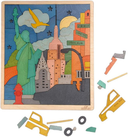 New York City Puzzle for Kids | 75 Piece Wooden Jigsaw Puzzle | Learning Educational Toys Gifts for Boys Girls 3+ Years | Discover New York City