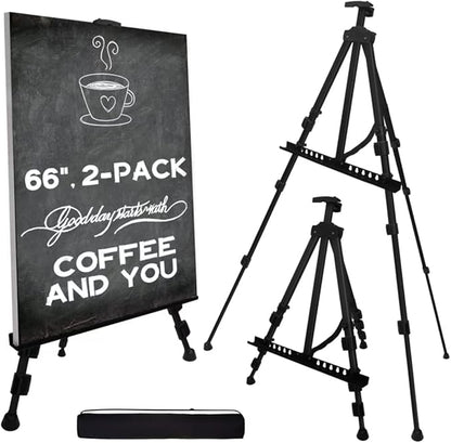 Artify Easel for Painting, Double-Tier Easel Stand, Adjustable Height from 22-66 Inches, Tripod for Painting and Display with Carrying Bag, 66 Inches, Black, 2 Pack