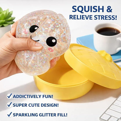 Dumpling Squishy Stress Ball,Jumbo Dumpling Stress Ball,with Steamer,Soft Squeeze Decompression Dough for Adults,Simulation Food Squishies Bun (Blue)