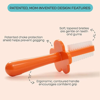 grabease Silicone Baby Toothbrush for Kids - Brushing Buddy Double-Sided Toddler Toothbrush - BPA-Free & Phthalate-Free - 1 Pack, Orange