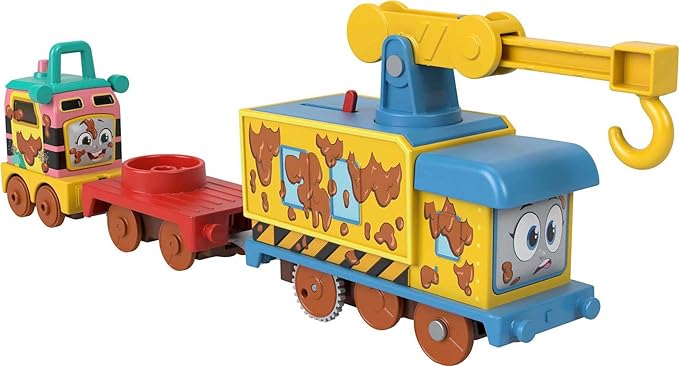 Thomas & Friends Motorized Toy Set Muddy Fix ‘em Up Friends Carly the Crane & Sandy the Rail Speeder for Preschool Pretend Play Kids Ages 3+ Years