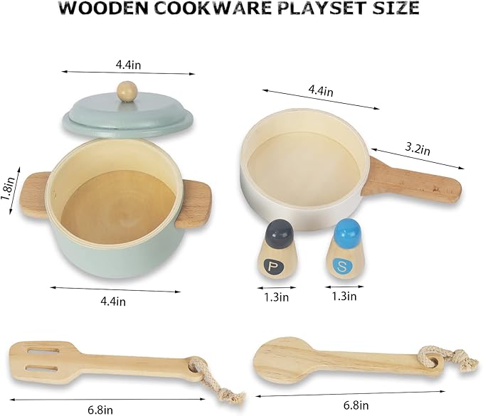 Premium Toddler Play Kitchen Toys, Wooden Kitchen Utensils, Accessories for Pretend Play Kitchen Set, Montessori Learning Toy, Pretend Cooking Playset, Gift for 3+