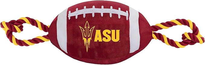 Pets First Arizona State Football Dog Toy, Tough Quality Nylon Materials, Strong Pull Ropes, Inner Squeaker, Collegiate Team Color