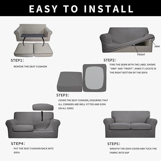 Easy-Going 100% Dual Waterproof Loveseat Cover Stretch Soft Couch Cover for Dogs, Sofa Slipcover for 2 Separate Cushion Couch Leakproof Furniture Protector for Kids, Pets Light Gray