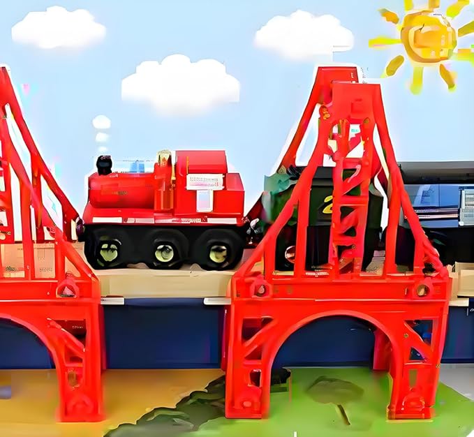 Wooden Train Bridges, 3 Suspension Bridge, Wooden Train Track Accessories, Wooden Train Track, Train Tracks Compatible with All Major Brands, Wooden Toys for Girls & Boys