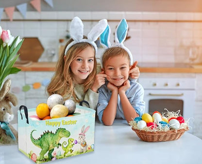 Sanjiaofeng Rectangular Easter Dinosaur Basket Dinosaur Storage Bins,Cute Storage Basket with Handles.Clothers,Books,Kid's Gifts Bins. (Dinosaur family)