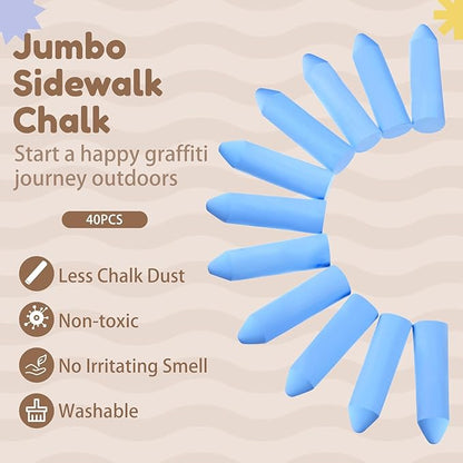 Fulmoon 40 Pcs Jumbo Sidewalk Chalk for Kids Outdoor Art Non Toxic Large Washable Street Chalk for Adults Drawing Painting Graffiti Classroom(Blue,Sharp Style)