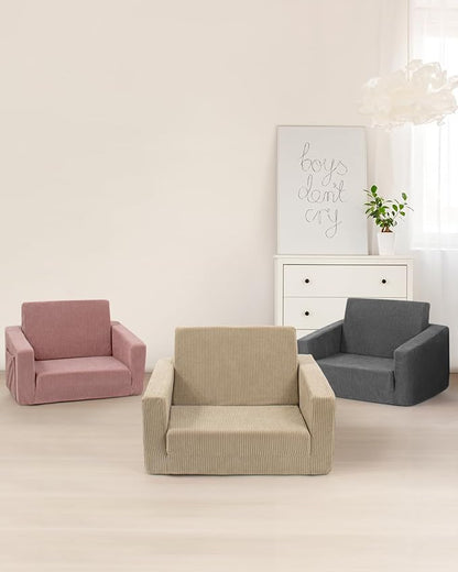 Toddle & Kids Chair,2-in-1 Soft Toddler Couches That Fold Out,Toddler Chairs Comfy 1-3 Years Old,Convertible Sofa to Lounge,Beige
