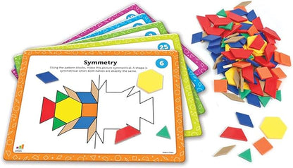 Learning Resources Pattern Block Math Activity Set, Math Games for Kids, Educational Games, Preschool Math, Montessori, 144 Pieces, Age 5+