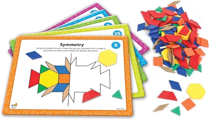 Learning Resources Pattern Block Math Activity Set, Math Games for Kids, Educational Games, Preschool Math, Montessori, 144 Pieces, Age 5+