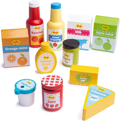 Bigjigs Toys Chilled Groceries Wooden Play Food - 11 Grocery Play Food Pieces, Quality Toy Food for Toddlers & Children, Perfect Kids Wooden Kitchen Accessories for Pretend Play